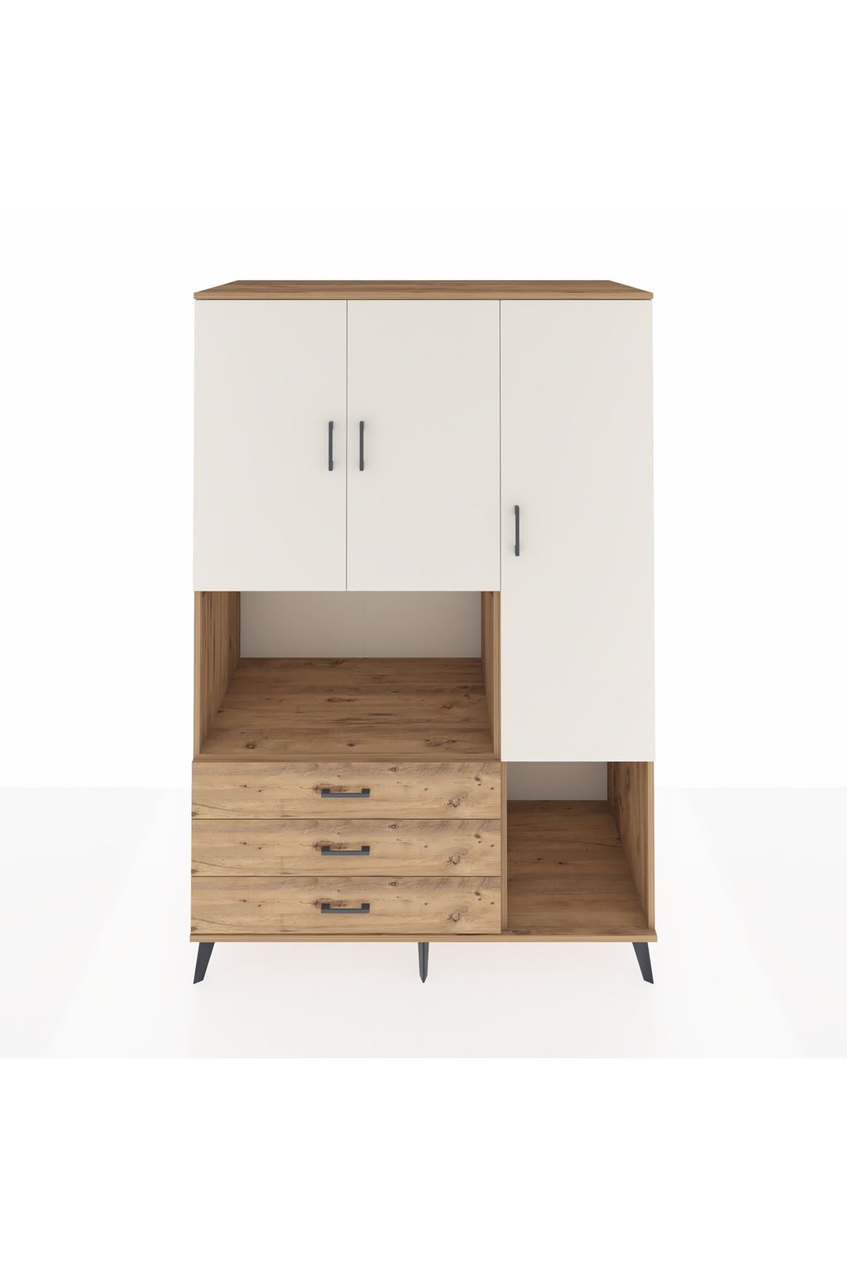 Kronos Dolap 6 Raflı 3 Çekmeceli 3 Kapaklı 132x59x195 Çam-Aytaşı/Çam