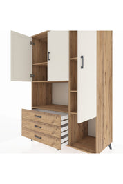 Kronos Dolap 6 Raflı 3 Çekmeceli 3 Kapaklı 132x59x195 Çam-Aytaşı/Çam