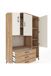 Kronos Dolap 6 Raflı 3 Çekmeceli 3 Kapaklı 132x59x195 Çam-Aytaşı/Çam