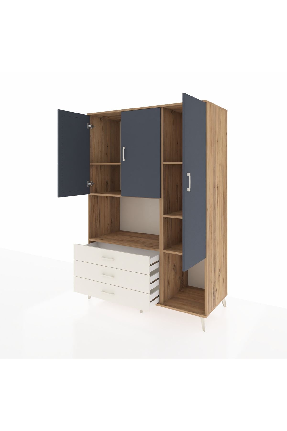 Kronos Dolap 6 Raflı 3 Çekmeceli 3 Kapaklı 132x59x195 Çam-Antrasit/Aytaşı