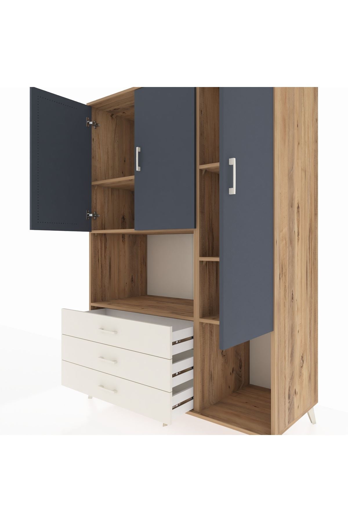 Kronos Dolap 6 Raflı 3 Çekmeceli 3 Kapaklı 132x59x195 Çam-Antrasit/Aytaşı