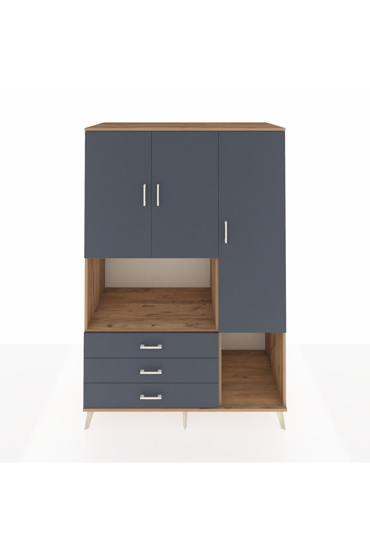 Kronos Dolap 6 Raflı 3 Çekmeceli 3 Kapaklı 132x59x195 Çam-Antrasit/Antrasit