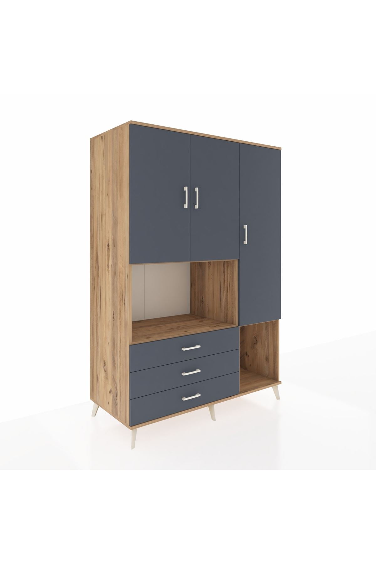 Kronos Dolap 6 Raflı 3 Çekmeceli 3 Kapaklı 132x59x195 Çam-Antrasit/Antrasit