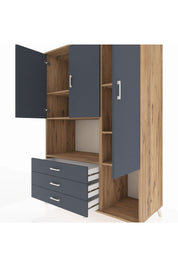 Kronos Dolap 6 Raflı 3 Çekmeceli 3 Kapaklı 132x59x195 Çam-Antrasit/Antrasit