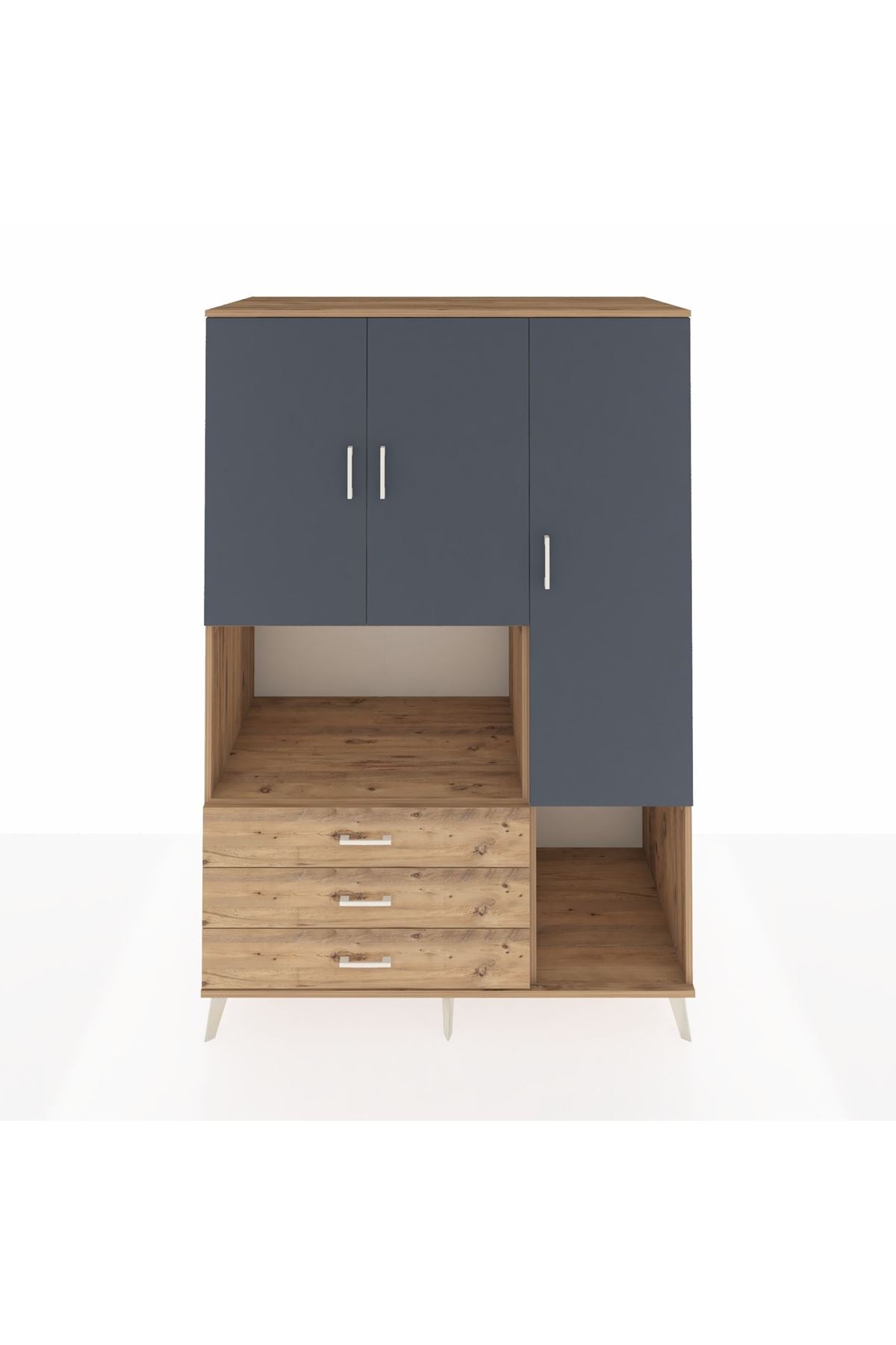 Kronos Dolap 6 Raflı 3 Çekmeceli 3 Kapaklı 132x59x195 Çam-Antrasit/Çam