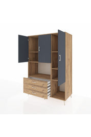 Kronos Dolap 6 Raflı 3 Çekmeceli 3 Kapaklı 132x59x195 Çam-Antrasit/Çam