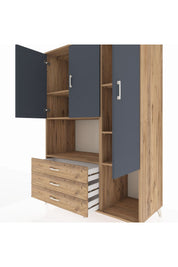 Kronos Dolap 6 Raflı 3 Çekmeceli 3 Kapaklı 132x59x195 Çam-Antrasit/Çam