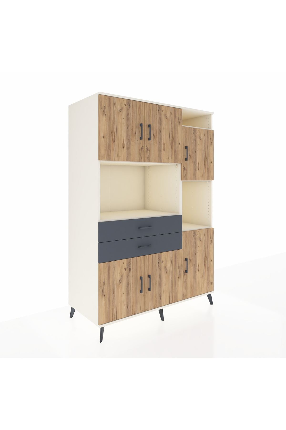 Kronos Dolap 9 Raflı 2 Çekmeceli 6 Kapaklı 132x59x195 Aytaşı-Çam/Antrasit