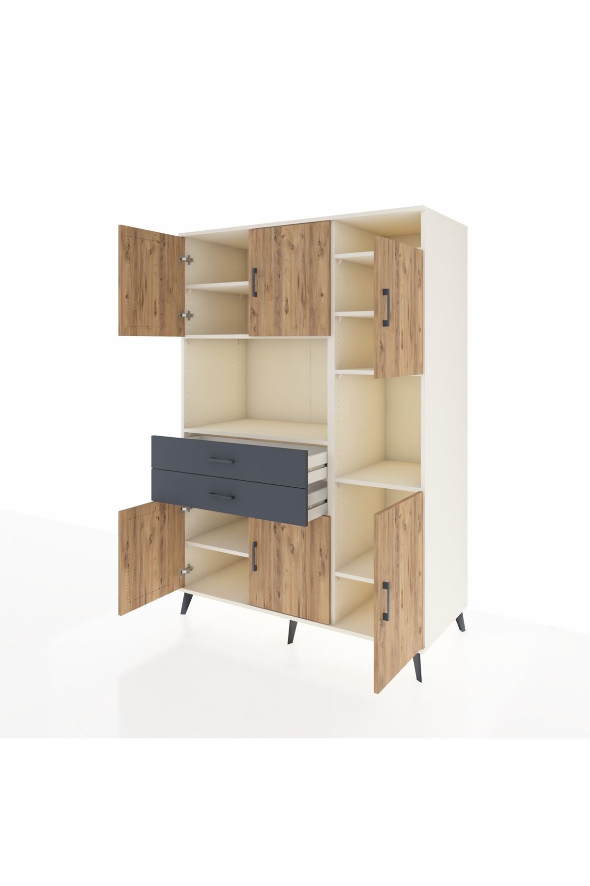 Kronos Dolap 9 Raflı 2 Çekmeceli 6 Kapaklı 132x59x195 Aytaşı-Çam/Antrasit