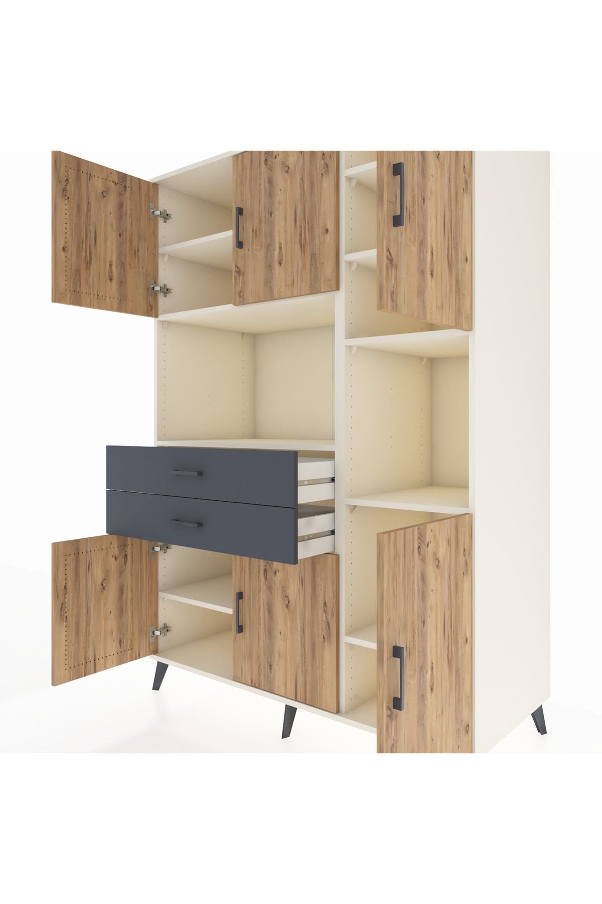 Kronos Dolap 9 Raflı 2 Çekmeceli 6 Kapaklı 132x59x195 Aytaşı-Çam/Antrasit