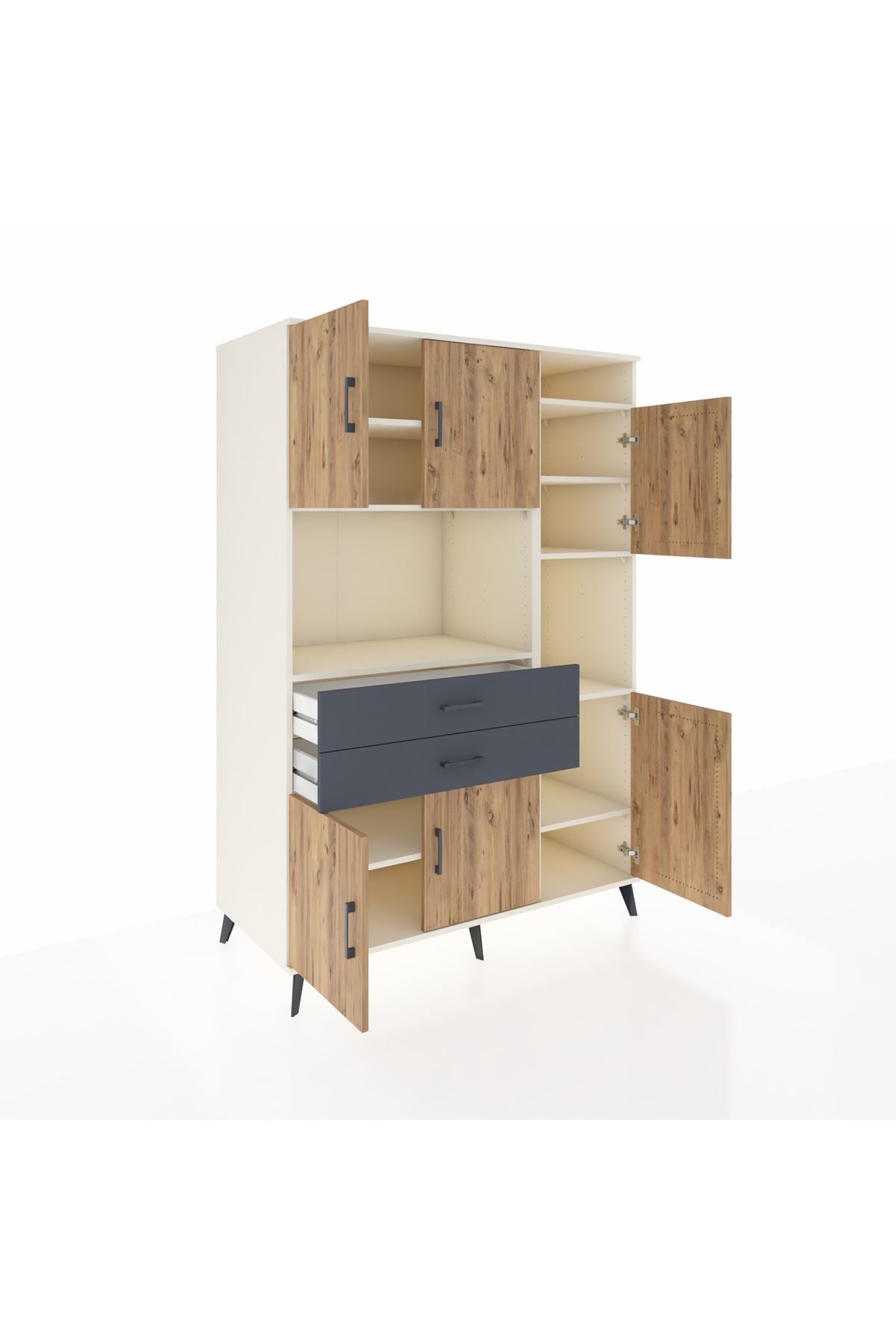 Kronos Dolap 9 Raflı 2 Çekmeceli 6 Kapaklı 132x59x195 Aytaşı-Çam/Antrasit