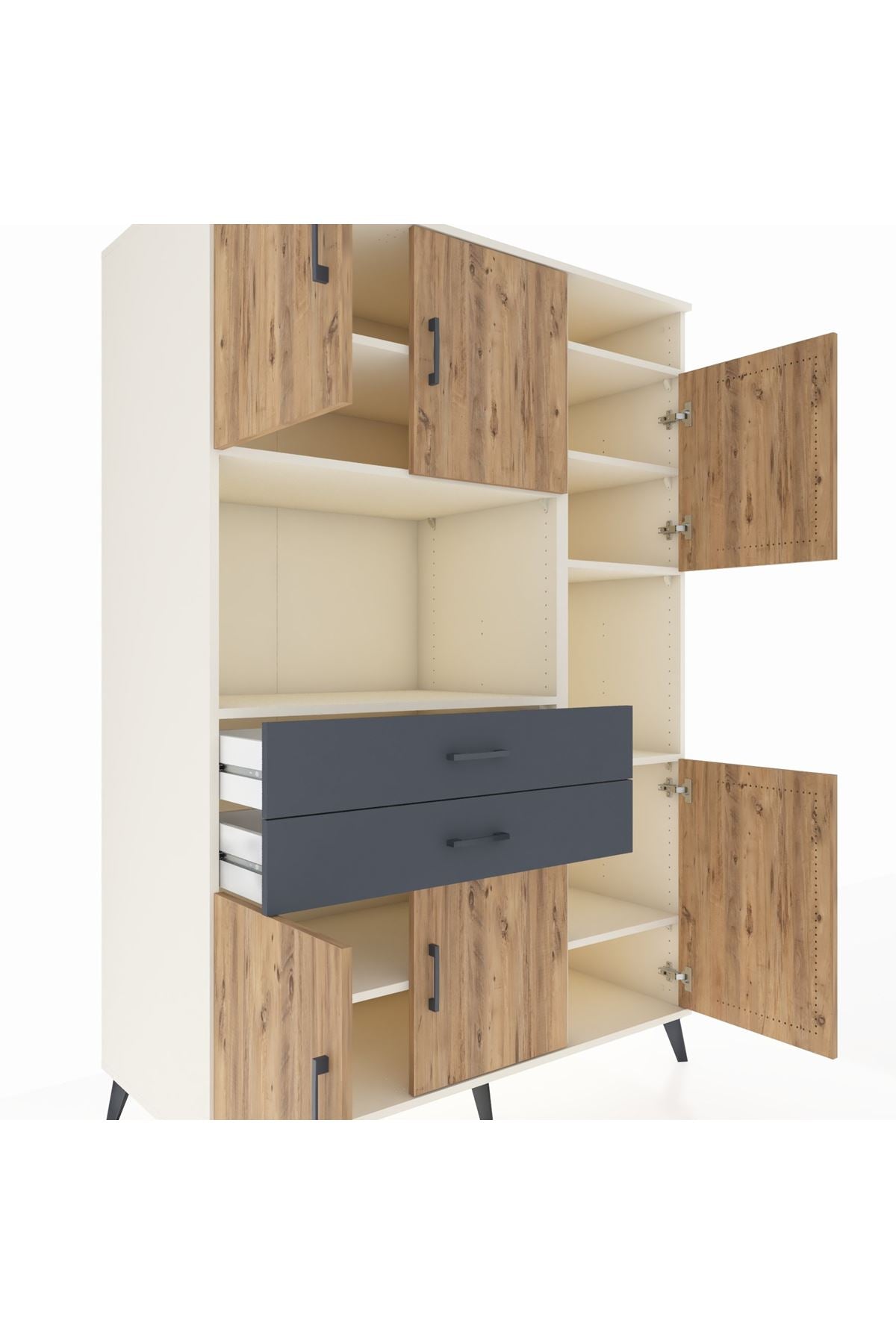 Kronos Dolap 9 Raflı 2 Çekmeceli 6 Kapaklı 132x59x195 Aytaşı-Çam/Antrasit