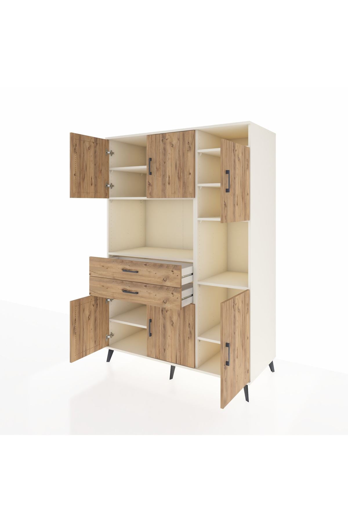 Kronos Dolap 9 Raflı 2 Çekmeceli 6 Kapaklı 132x59x195 Aytaşı-Çam/Çam