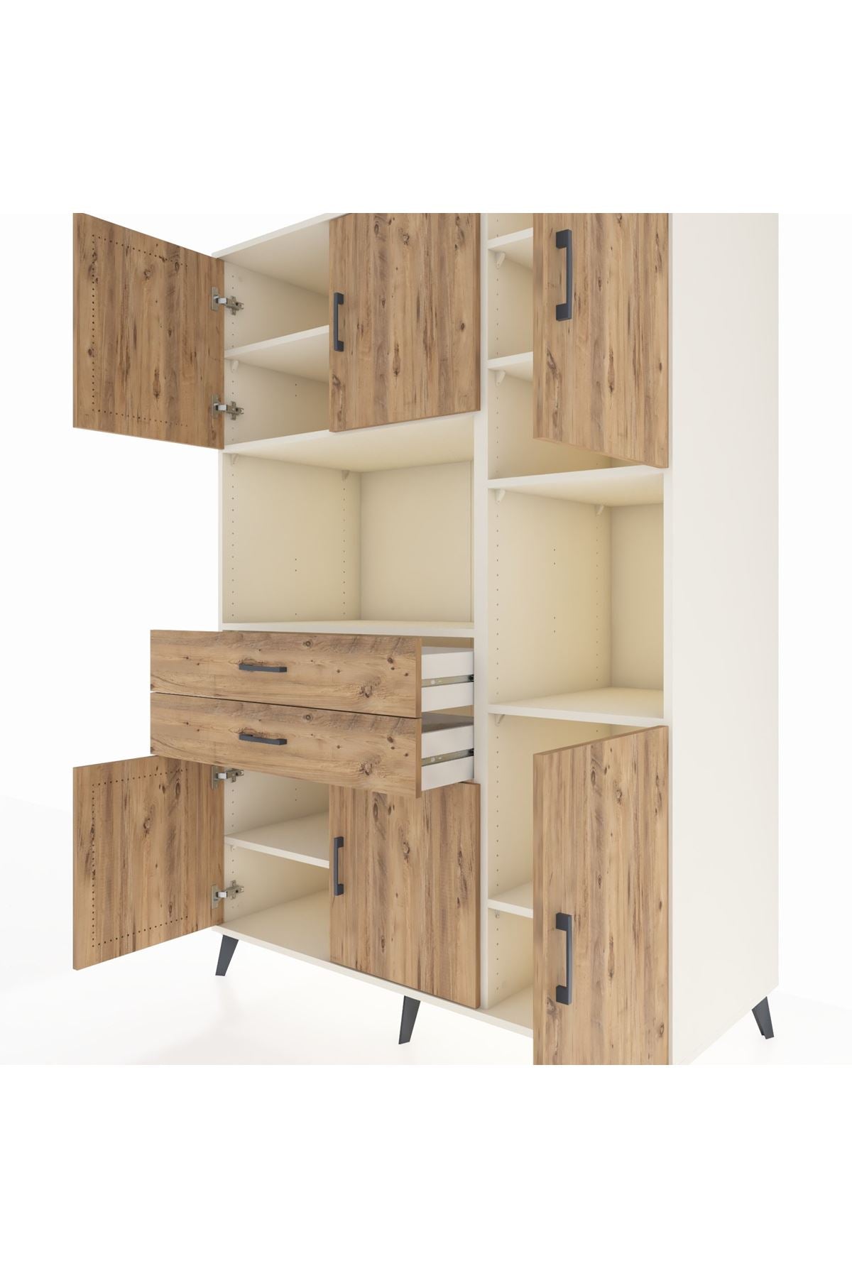 Kronos Dolap 9 Raflı 2 Çekmeceli 6 Kapaklı 132x59x195 Aytaşı-Çam/Çam