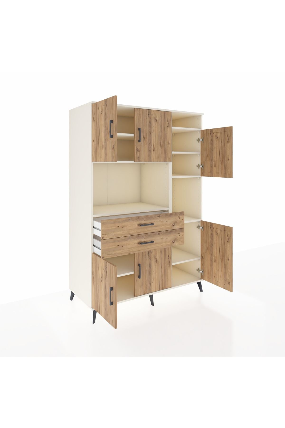 Kronos Dolap 9 Raflı 2 Çekmeceli 6 Kapaklı 132x59x195 Aytaşı-Çam/Çam