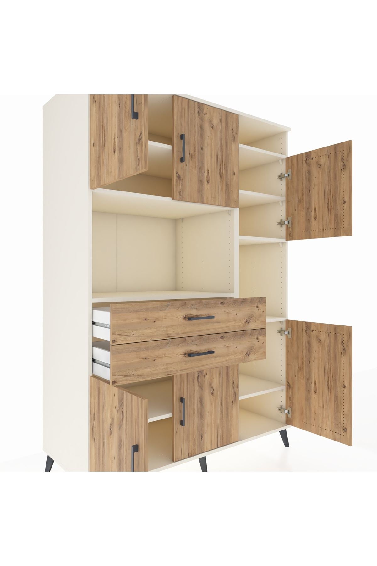 Kronos Dolap 9 Raflı 2 Çekmeceli 6 Kapaklı 132x59x195 Aytaşı-Çam/Çam