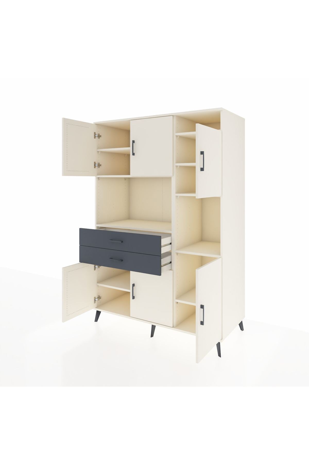 Kronos Dolap 9 Raflı 2 Çekmeceli 6 Kapaklı 132x59x195 Aytaşı-Aytaşı/Antrasit