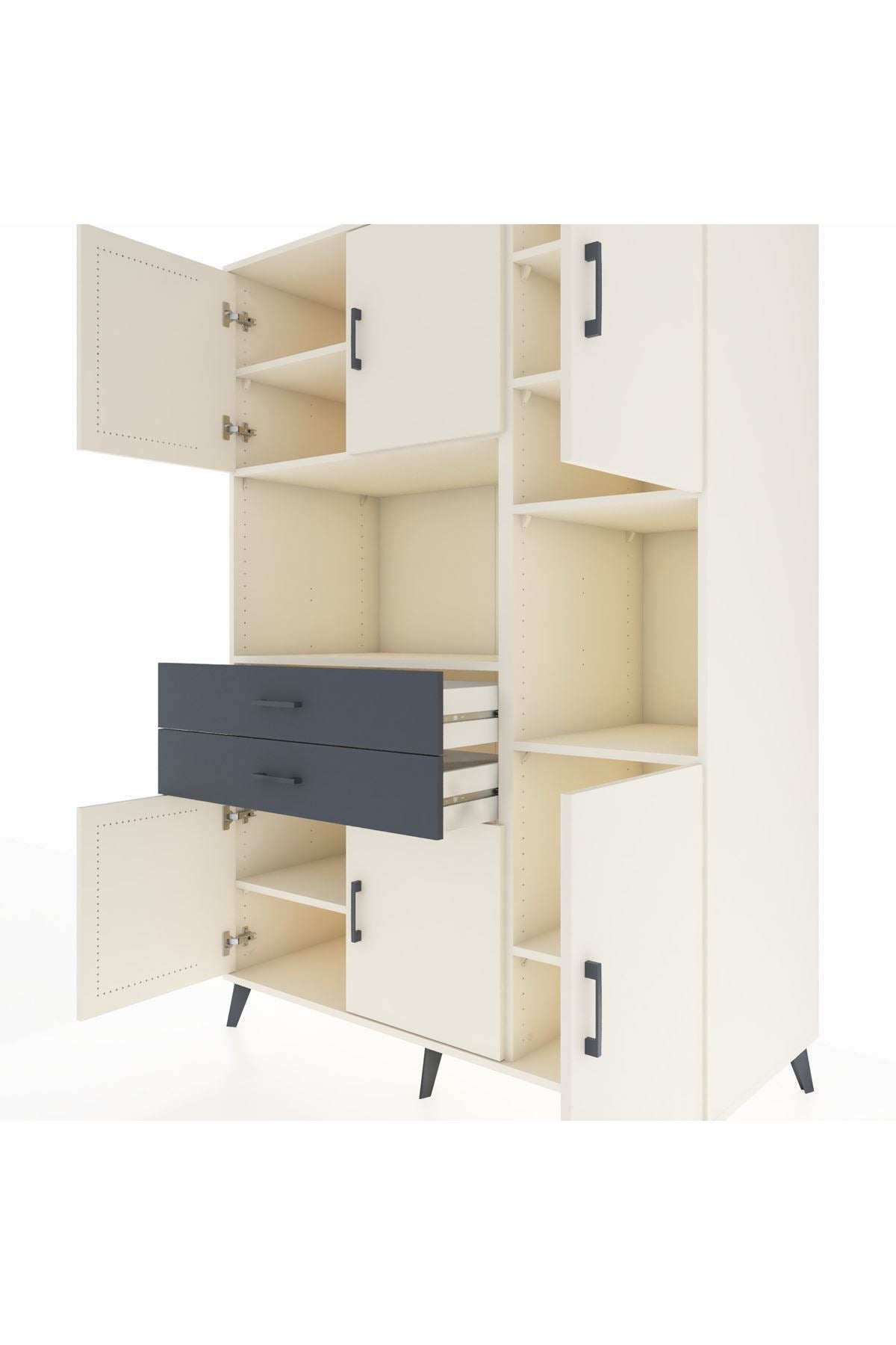 Kronos Dolap 9 Raflı 2 Çekmeceli 6 Kapaklı 132x59x195 Aytaşı-Aytaşı/Antrasit