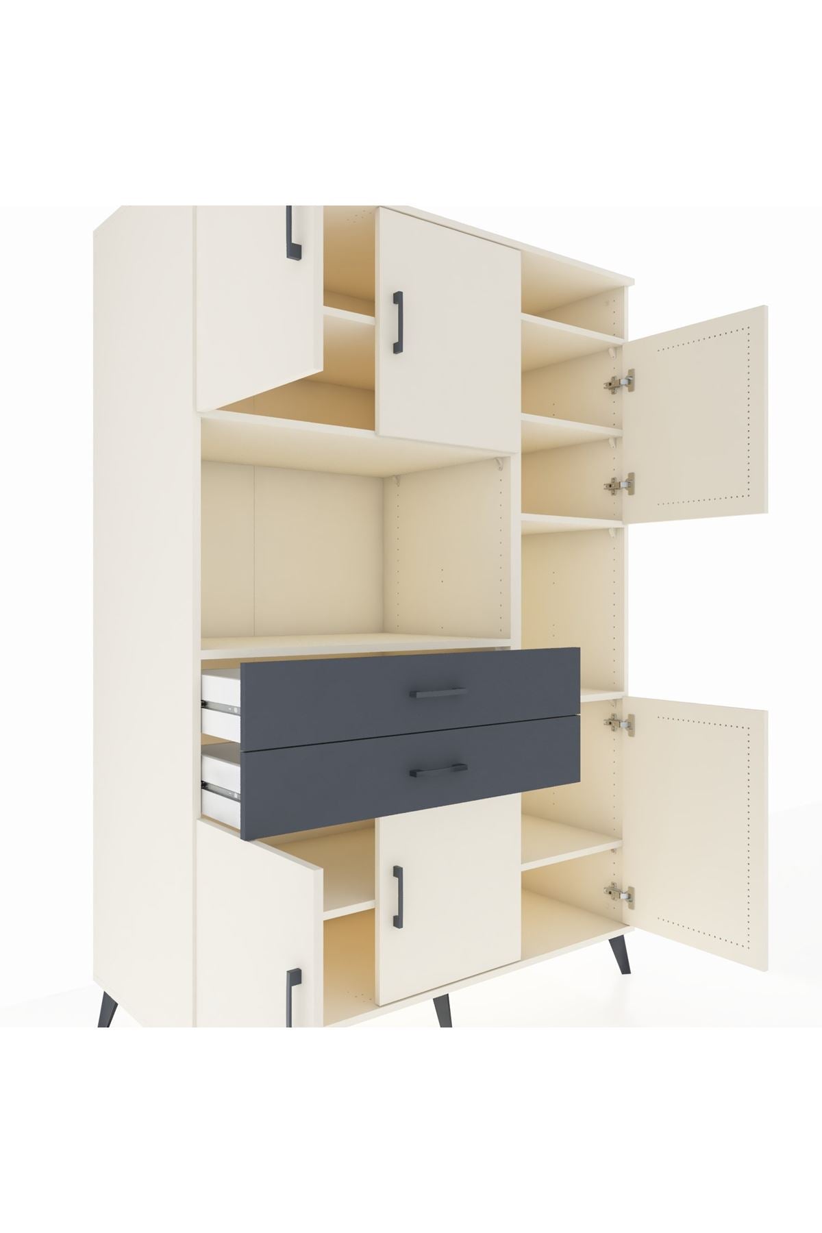 Kronos Dolap 9 Raflı 2 Çekmeceli 6 Kapaklı 132x59x195 Aytaşı-Aytaşı/Antrasit