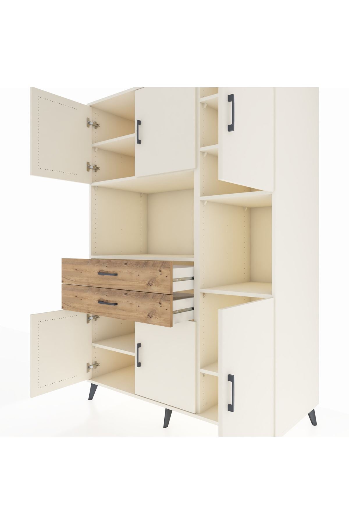 Kronos Dolap 9 Raflı 2 Çekmeceli 6 Kapaklı 132x59x195 Aytaşı-Aytaşı/Çam