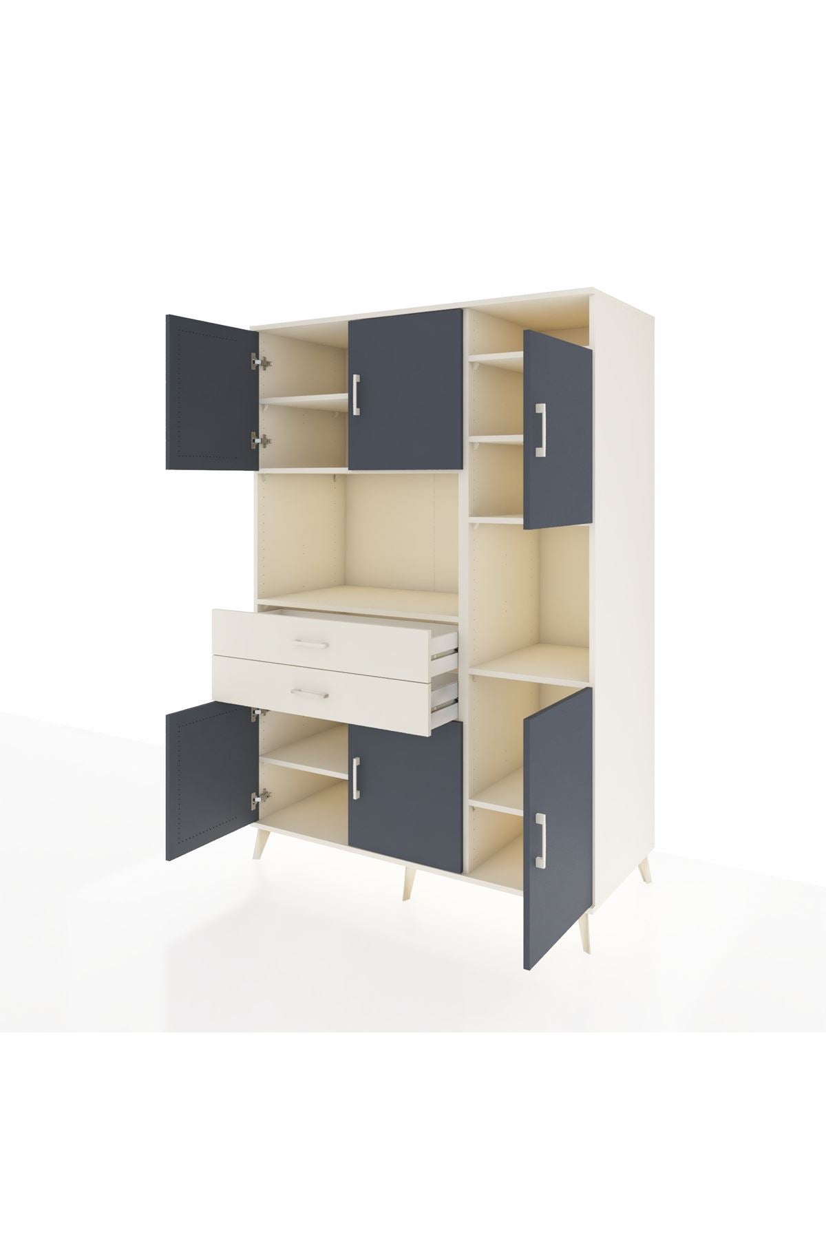 Kronos Dolap 9 Raflı 2 Çekmeceli 6 Kapaklı 132x59x195 Aytaşı-Antrasit/Aytaşı