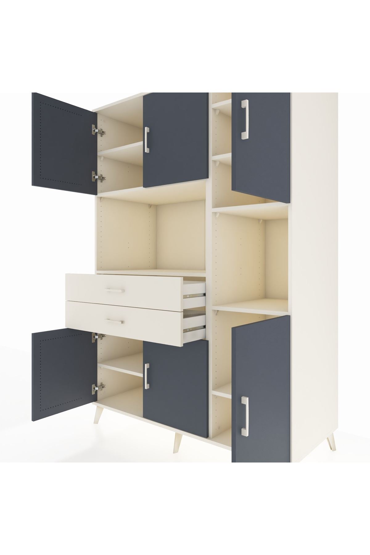 Kronos Dolap 9 Raflı 2 Çekmeceli 6 Kapaklı 132x59x195 Aytaşı-Antrasit/Aytaşı