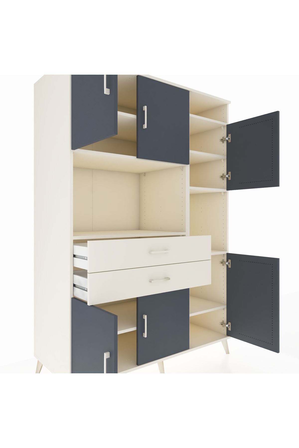 Kronos Dolap 9 Raflı 2 Çekmeceli 6 Kapaklı 132x59x195 Aytaşı-Antrasit/Aytaşı