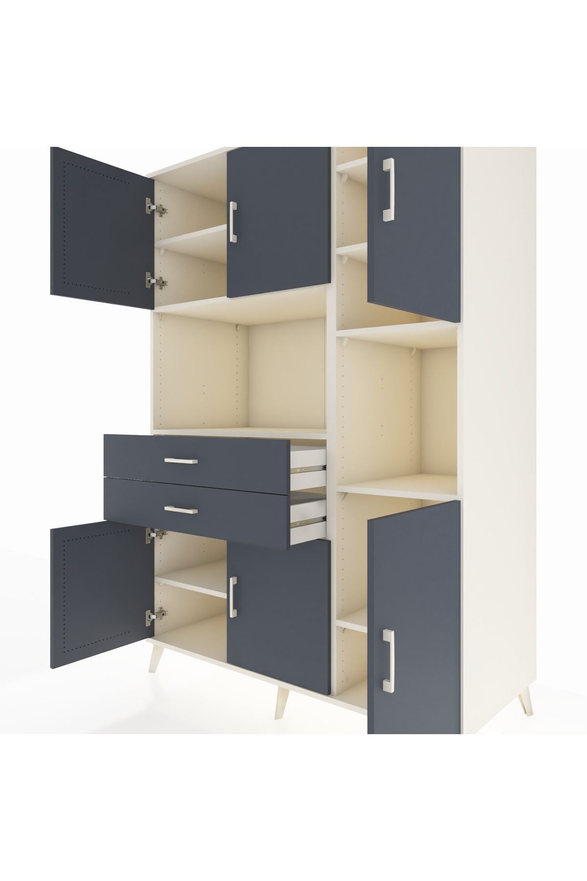 Kronos Dolap 9 Raflı 2 Çekmeceli 6 Kapaklı 132x59x195 Aytaşı-Antrasit/Antrasit