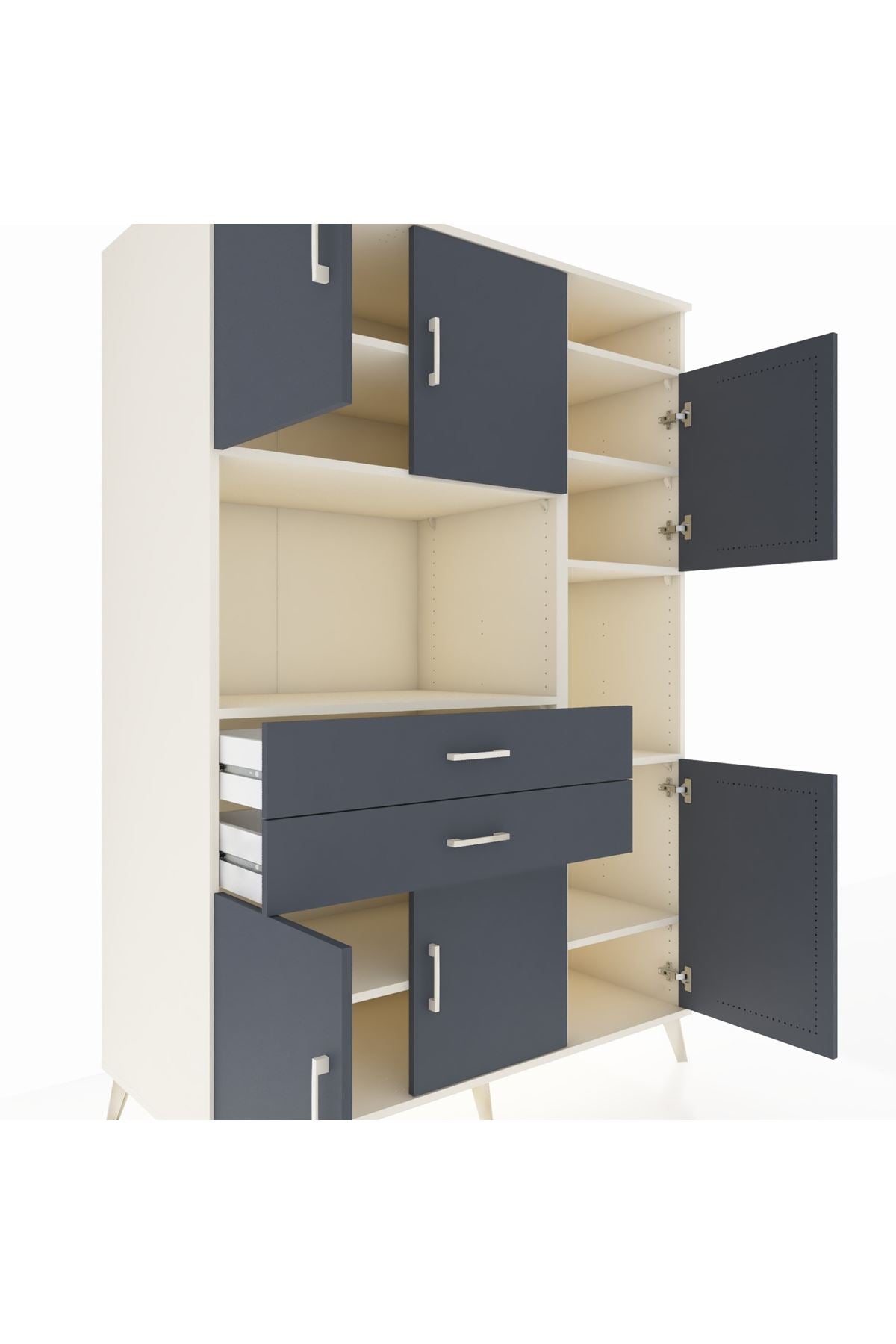 Kronos Dolap 9 Raflı 2 Çekmeceli 6 Kapaklı 132x59x195 Aytaşı-Antrasit/Antrasit