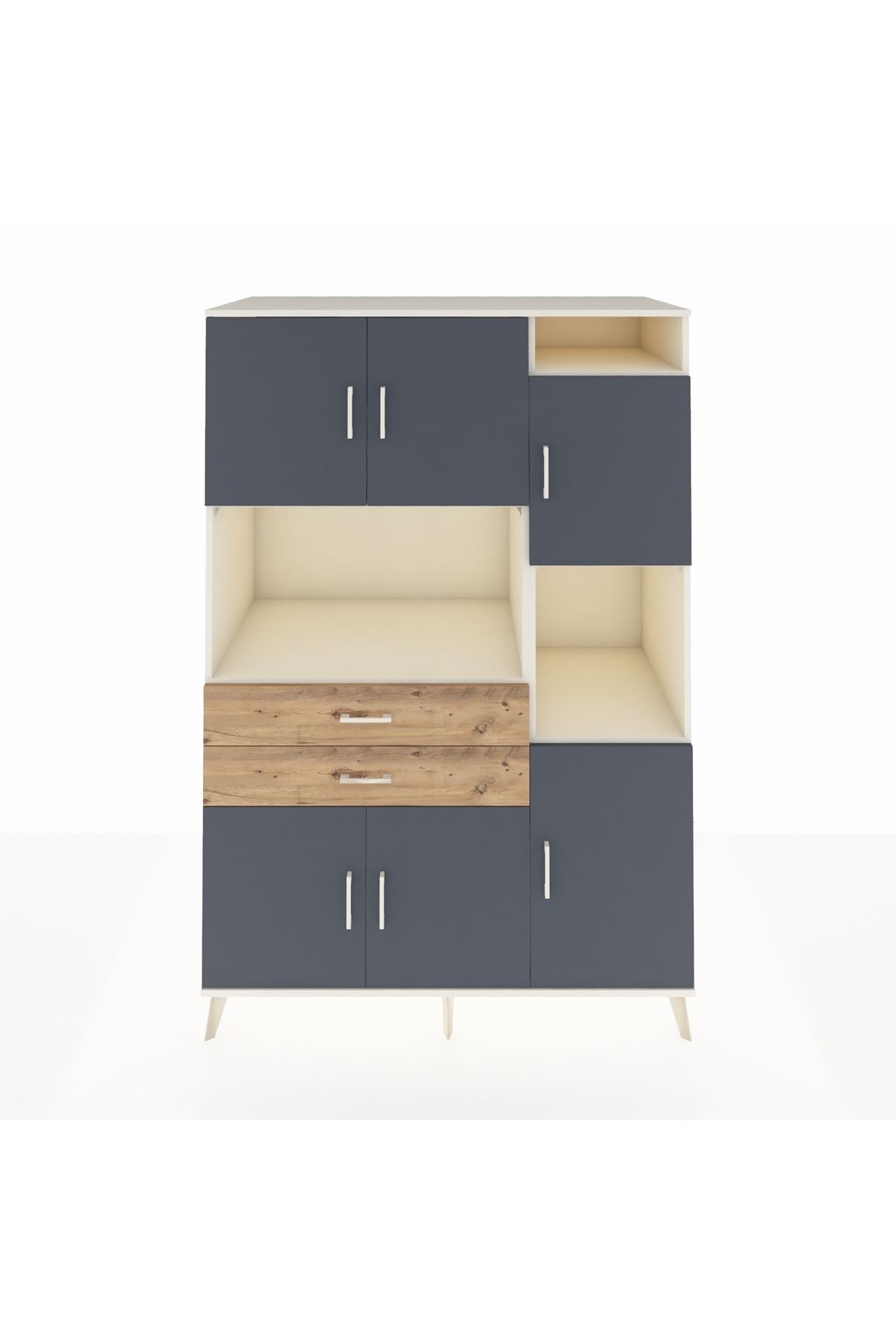 Kronos Dolap 9 Raflı 2 Çekmeceli 6 Kapaklı 132x59x195 Aytaşı-Antrasit/Çam