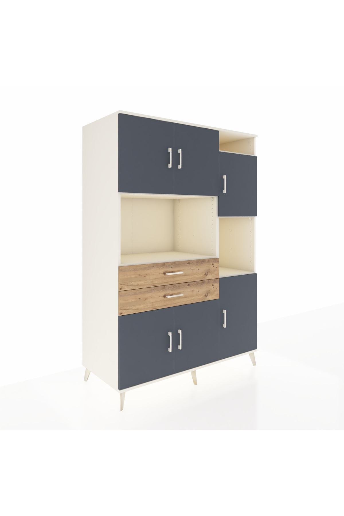 Kronos Dolap 9 Raflı 2 Çekmeceli 6 Kapaklı 132x59x195 Aytaşı-Antrasit/Çam