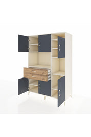 Kronos Dolap 9 Raflı 2 Çekmeceli 6 Kapaklı 132x59x195 Aytaşı-Antrasit/Çam