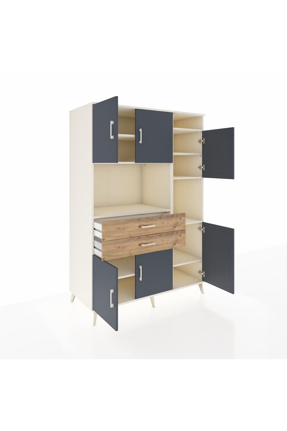 Kronos Dolap 9 Raflı 2 Çekmeceli 6 Kapaklı 132x59x195 Aytaşı-Antrasit/Çam