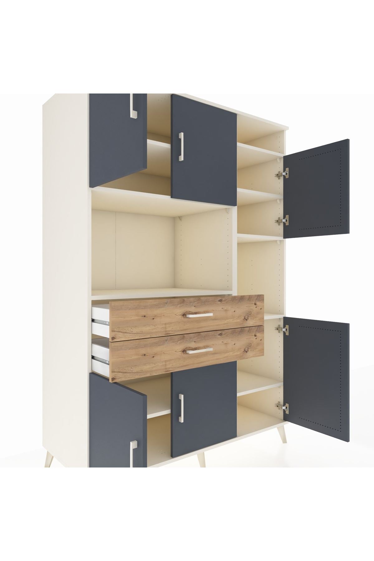 Kronos Dolap 9 Raflı 2 Çekmeceli 6 Kapaklı 132x59x195 Aytaşı-Antrasit/Çam