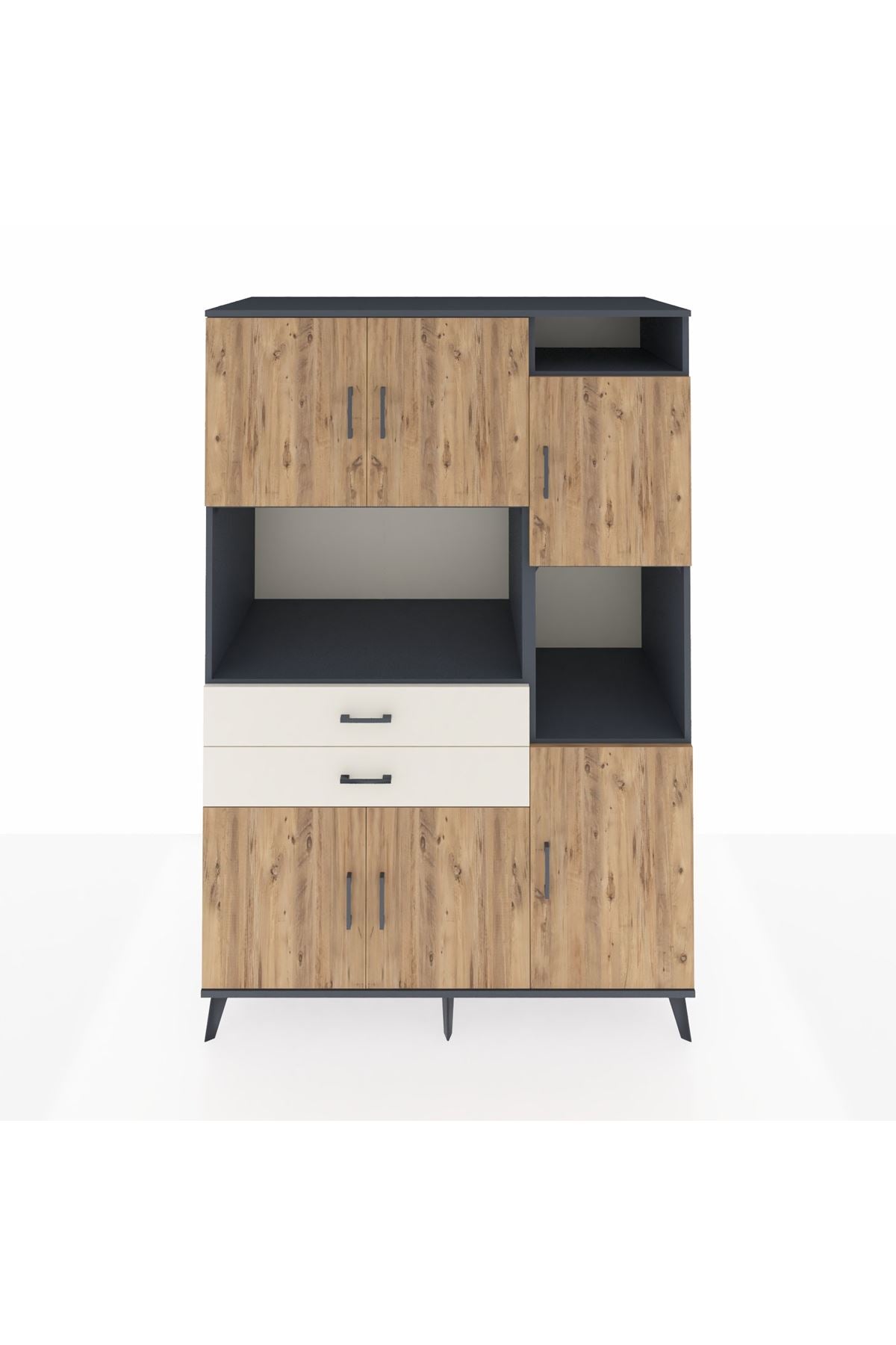 Kronos Dolap 9 Raflı 2 Çekmeceli 6 Kapaklı 132x59x195 Antrasit-Çam/Aytaşı