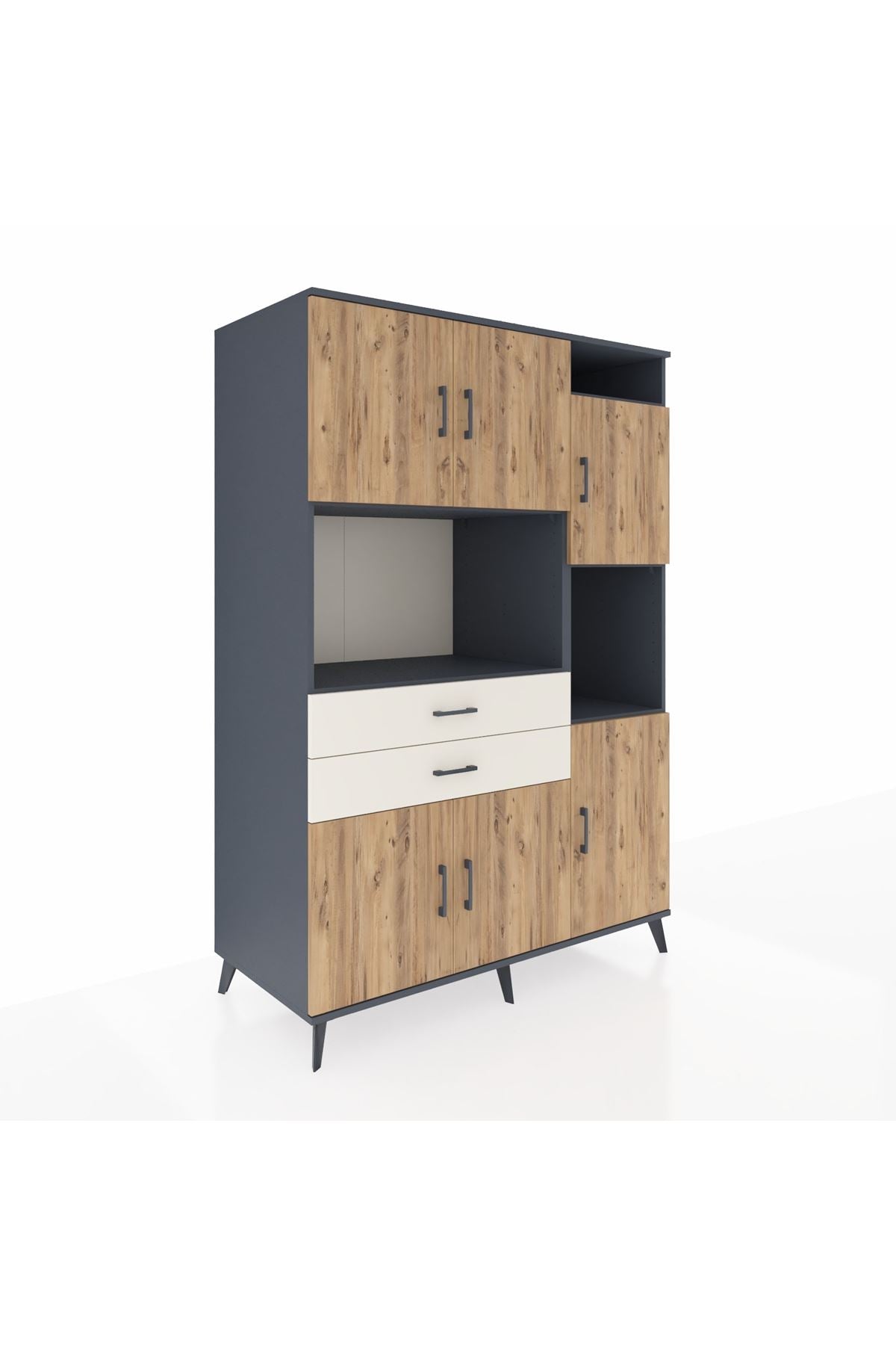 Kronos Dolap 9 Raflı 2 Çekmeceli 6 Kapaklı 132x59x195 Antrasit-Çam/Aytaşı