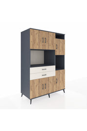 Kronos Dolap 9 Raflı 2 Çekmeceli 6 Kapaklı 132x59x195 Antrasit-Çam/Aytaşı