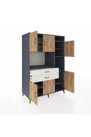 Kronos Dolap 9 Raflı 2 Çekmeceli 6 Kapaklı 132x59x195 Antrasit-Çam/Aytaşı