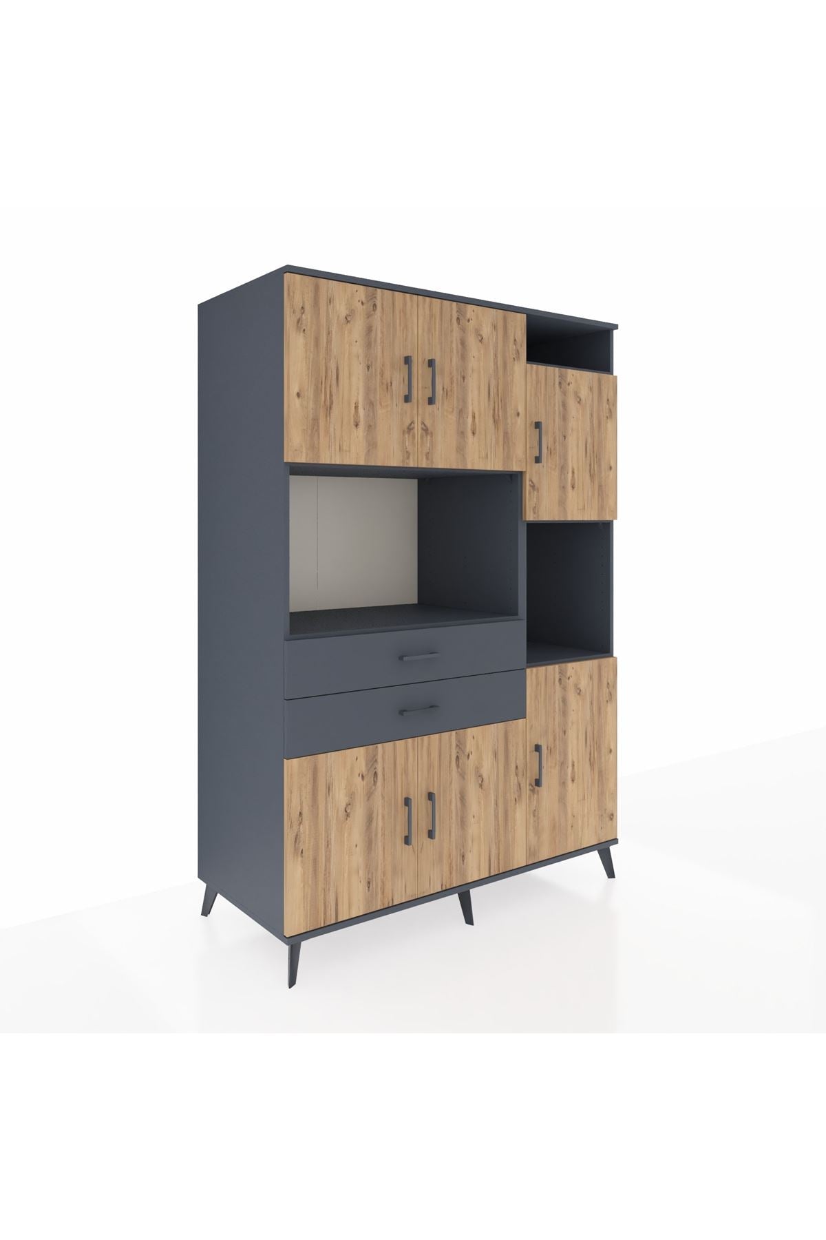 Kronos Dolap 9 Raflı 2 Çekmeceli 6 Kapaklı 132x59x195 Antrasit-Çam/Antrasit
