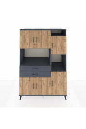 Kronos Dolap 9 Raflı 2 Çekmeceli 6 Kapaklı 132x59x195 Antrasit-Çam/Antrasit