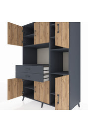 Kronos Dolap 9 Raflı 2 Çekmeceli 6 Kapaklı 132x59x195 Antrasit-Çam/Antrasit