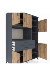 Kronos Dolap 9 Raflı 2 Çekmeceli 6 Kapaklı 132x59x195 Antrasit-Çam/Antrasit