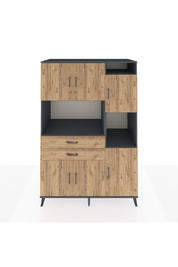 Kronos Dolap 9 Raflı 2 Çekmeceli 6 Kapaklı 132x59x195 Antrasit-Çam/Çam