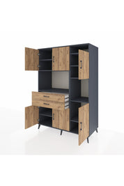 Kronos Dolap 9 Raflı 2 Çekmeceli 6 Kapaklı 132x59x195 Antrasit-Çam/Çam