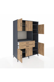 Kronos Dolap 9 Raflı 2 Çekmeceli 6 Kapaklı 132x59x195 Antrasit-Çam/Çam