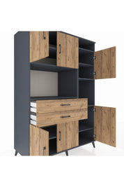 Kronos Dolap 9 Raflı 2 Çekmeceli 6 Kapaklı 132x59x195 Antrasit-Çam/Çam