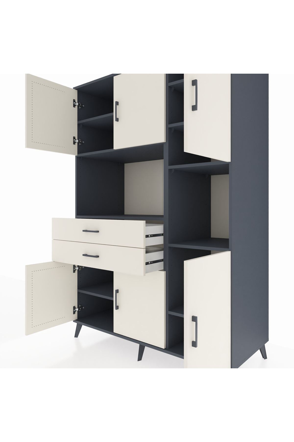 Kronos Dolap 9 Raflı 2 Çekmeceli 6 Kapaklı 132x59x195 Antrasit-Aytaşı/Aytaşı