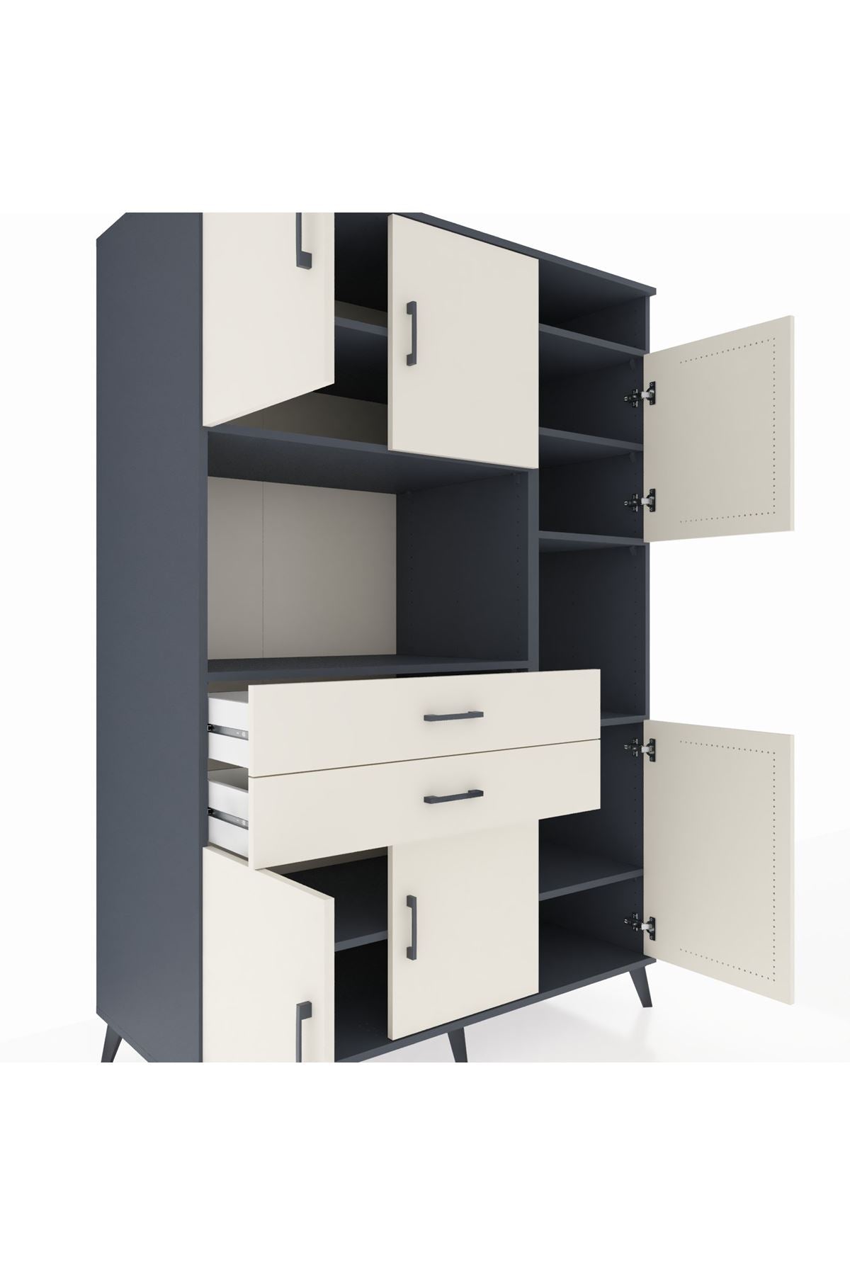 Kronos Dolap 9 Raflı 2 Çekmeceli 6 Kapaklı 132x59x195 Antrasit-Aytaşı/Aytaşı