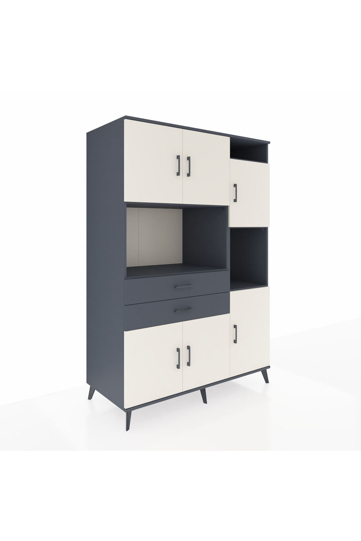 Kronos Dolap 9 Raflı 2 Çekmeceli 6 Kapaklı 132x59x195 Antrasit-Aytaşı/Antrasit