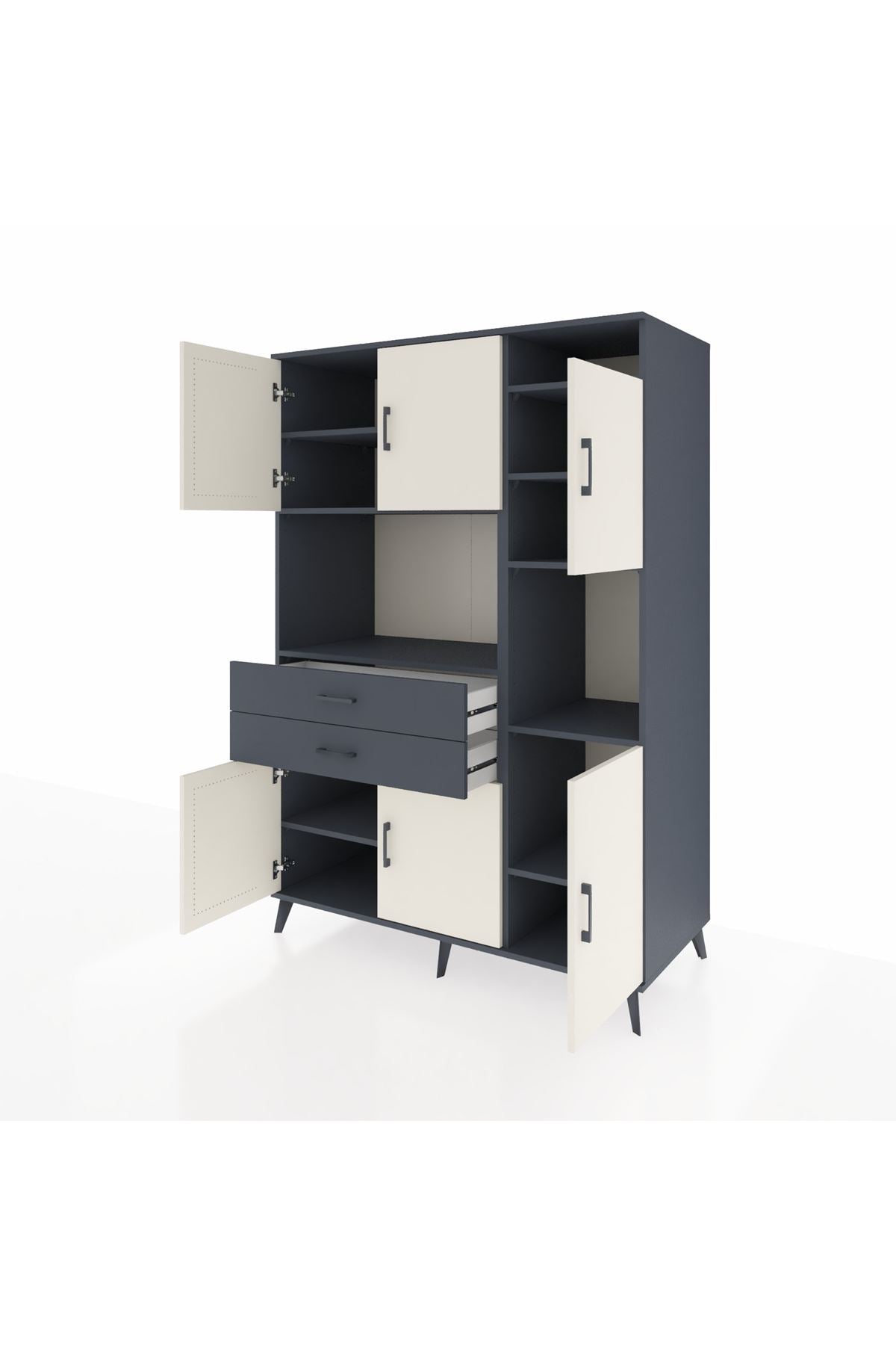 Kronos Dolap 9 Raflı 2 Çekmeceli 6 Kapaklı 132x59x195 Antrasit-Aytaşı/Antrasit